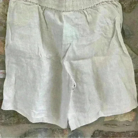 🌟J. Crew Linen Pull On Elastic Long Tan Shorts Womens Medium - Picture 3 of 10